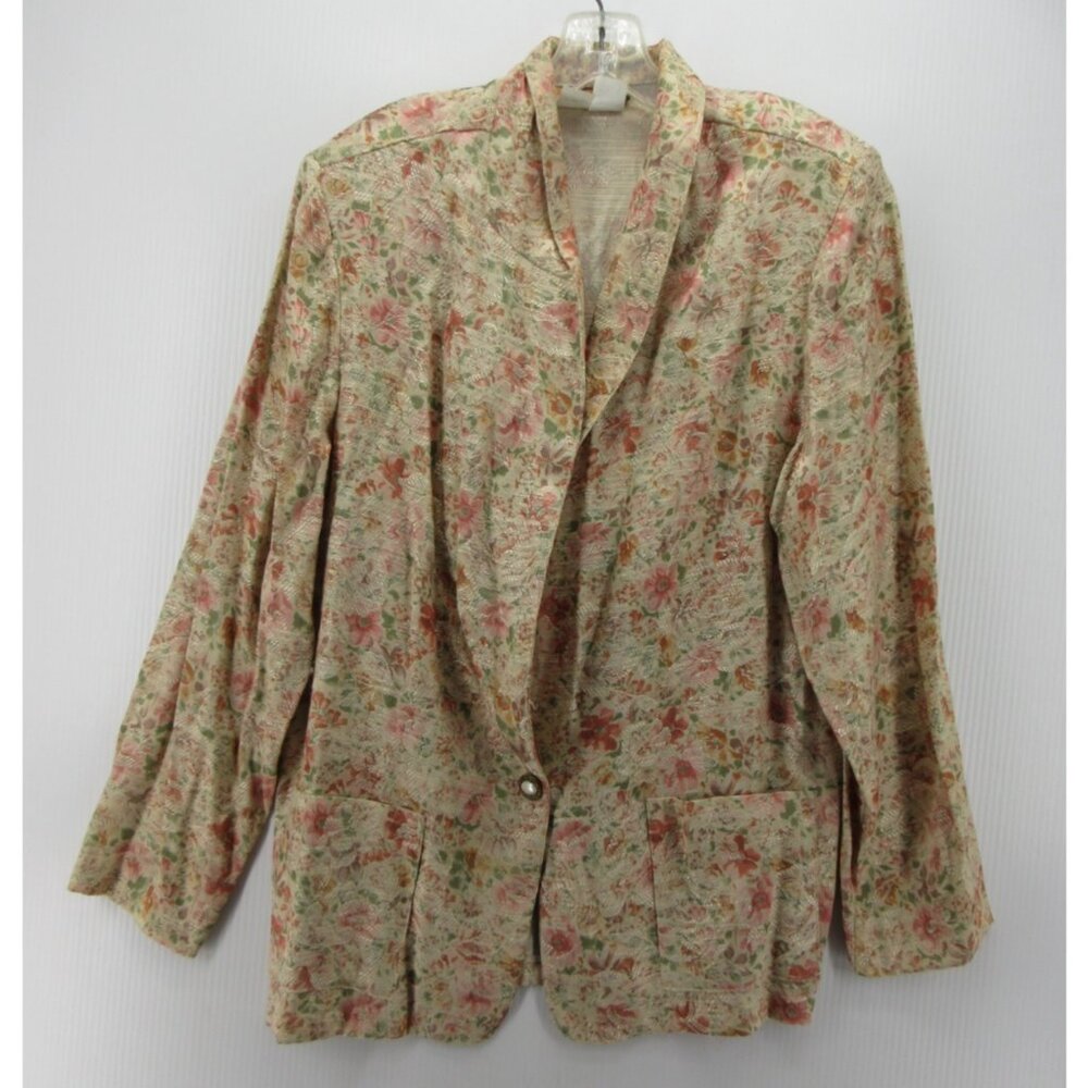VINTAGE Bryn Connelly Jacket Large Jacquard Brocade Floral Blazer 90s